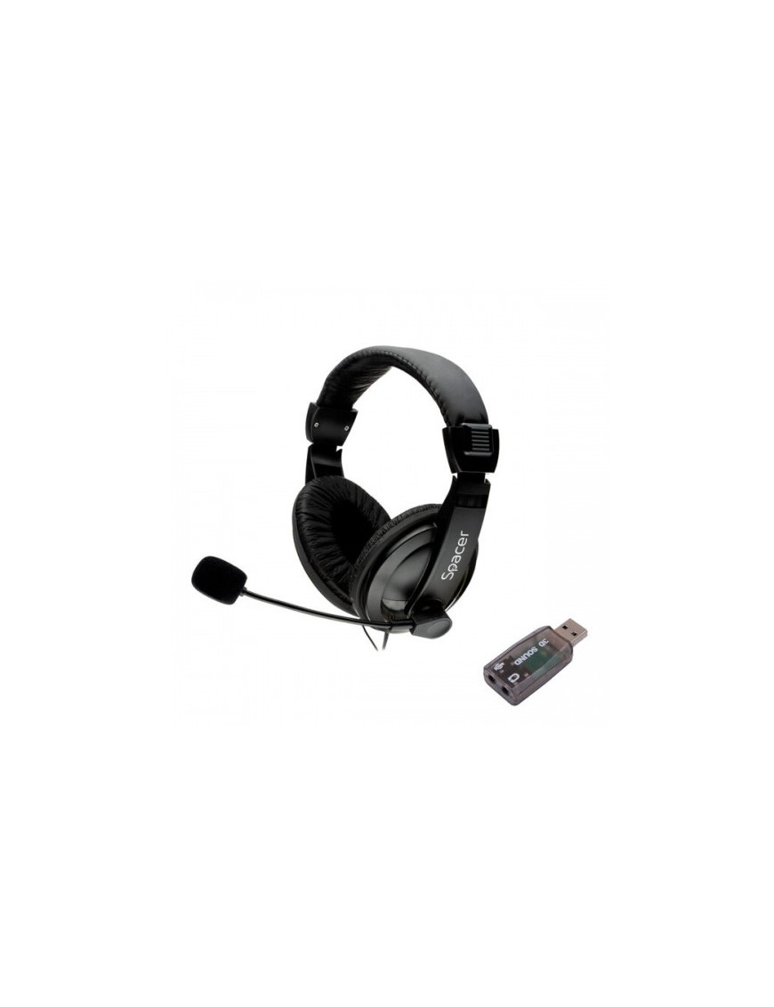 Casti cu microfon SPACER SPK-222-USB, 2x 3.5mm jack/USB-A, Black
