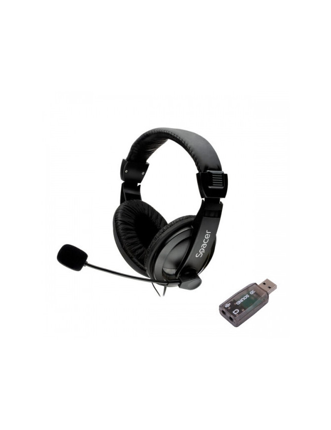 Casti cu microfon SPACER SPK-222-USB, 2x 3.5mm jack/USB-A, Black