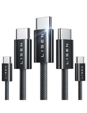 Cablu de date si incarcare LISEN YL0123070010, USB-C - USB-C, 60W, Set 5 bucati (2x1m, 2x2m, 1x3m), Negru