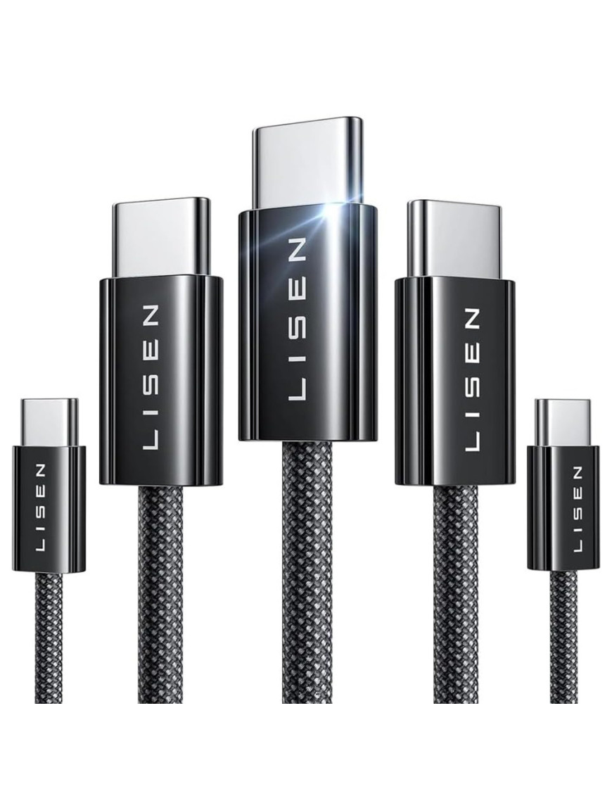 Cablu de date si incarcare LISEN YL0123070010, USB-C - USB-C, 60W, Set 5 bucati (2x1m, 2x2m, 1x3m), Negru