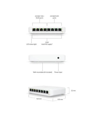Switch PoE UBIQUITI UniFi cu 8 porturi Gigabit, managed, carcasa plastic - USW-LITE-8-POE-EU, White
