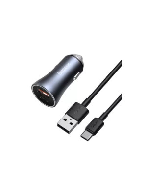 Incarcator auto BASEUS Golden Contractor Pro TZCCJD-0G, 40W, 5A, 1 x USB-A, 1 x USB-C, Quick Charge, Gray