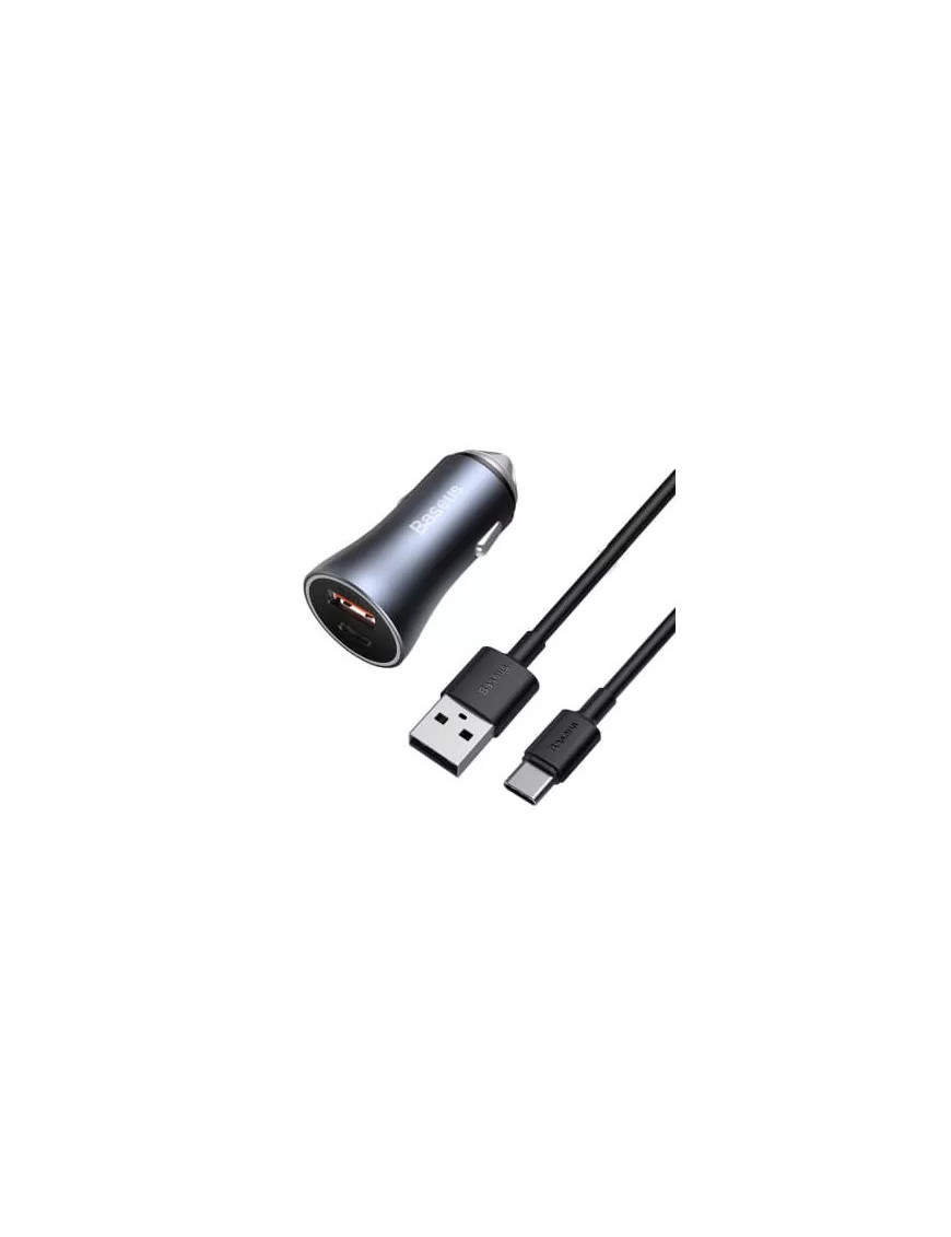 Incarcator auto BASEUS Golden Contractor Pro TZCCJD-0G, 40W, 5A, 1 x USB-A, 1 x USB-C, Quick Charge, Gray