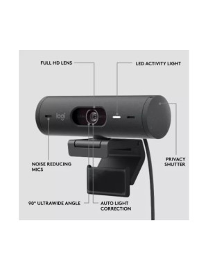 Camera Web LOGITECH Brio 500 960-001422, Full HD, USB, Graphite