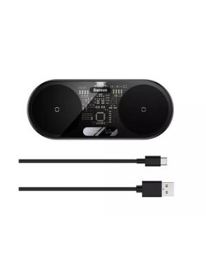 Incarcator wireless BASEUS WXSX010101 Digital LED Display, Dual Qi, 20W, USB Type-C, Negru