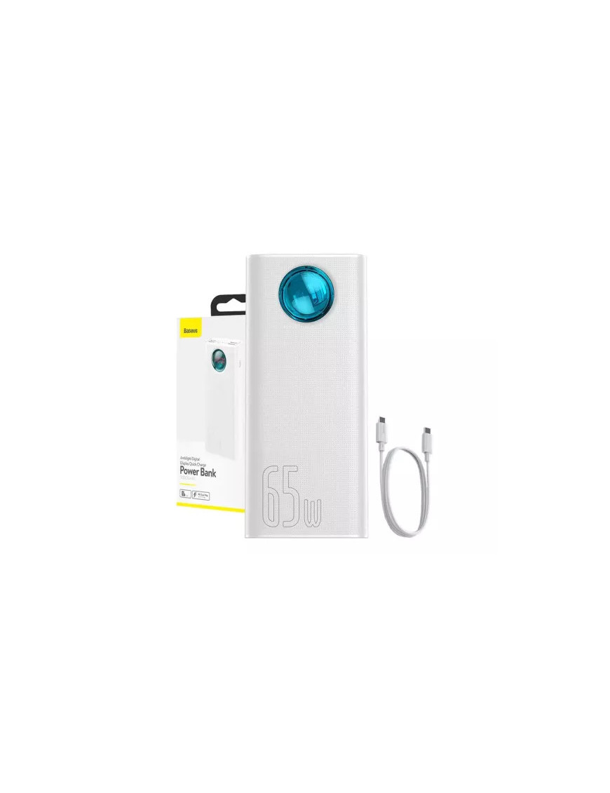 PowerBank BASEUS Amblight PPLG000102, 30000 mAh, 65 W, QuickCharge 3.0, 4 x USB, Micro USB, USB Type-C, Lightning, Alb
