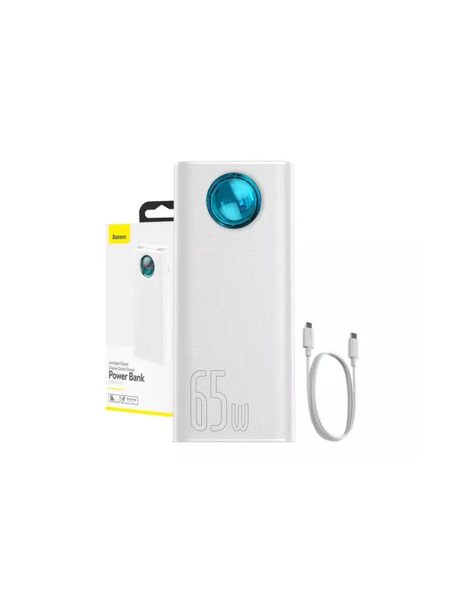 PowerBank BASEUS Amblight PPLG000102, 30000 mAh, 65 W, QuickCharge 3.0, 4 x USB, Micro USB, USB Type-C, Lightning, Alb