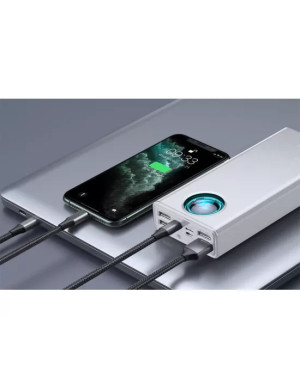 PowerBank BASEUS Amblight PPLG000102, 30000 mAh, 65 W, QuickCharge 3.0, 4 x USB, Micro USB, USB Type-C, Lightning, Alb