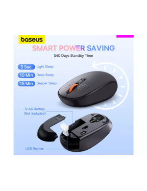 Mouse wireless BASEUS F01B, 1600 dpi, Optic, Gray
