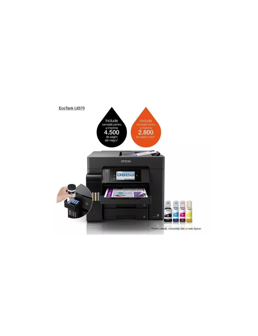 Multifunctional inkjet color CISS Epson EcoTank L6570 C11CJ29402, Duplex, Wireless, ADF, A4, Negru