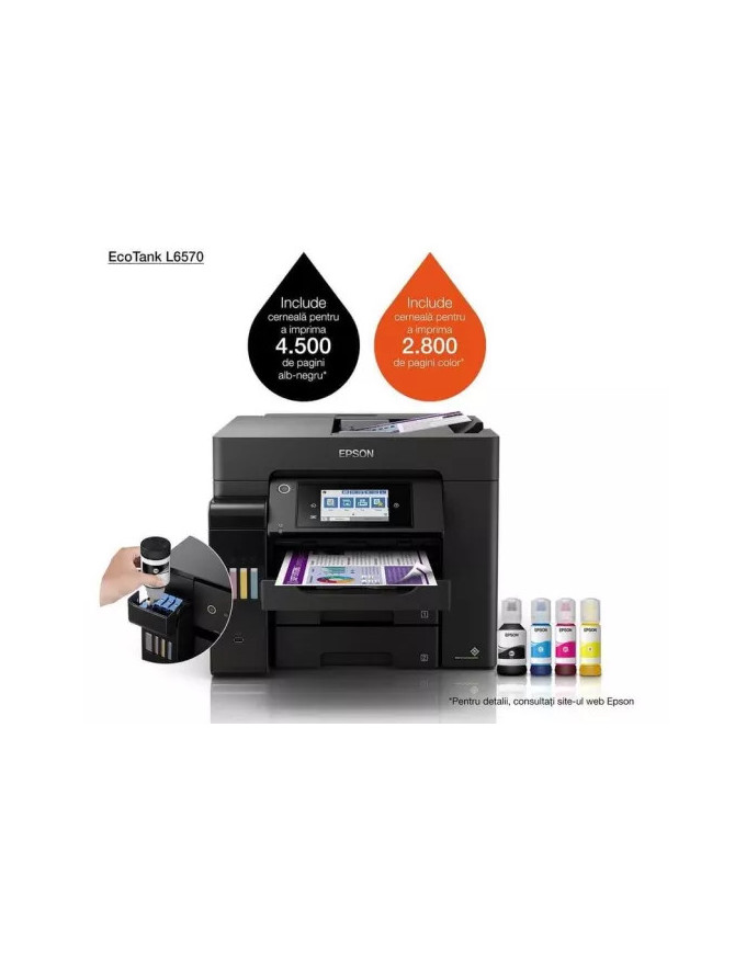 Multifunctional inkjet color CISS Epson EcoTank L6570 C11CJ29402, Duplex, Wireless, ADF, A4, Negru