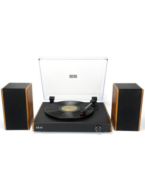 Pick-up Akai ATT-240SP, 20 W, Bluetooth, USB, 2 boxe externe, capac transparent cu balama, functie Auto-Stop, maro + negru