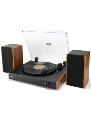 Pick-up Akai ATT-240SP, 20 W, Bluetooth, USB, 2 boxe externe, capac transparent cu balama, functie Auto-Stop, maro + negru