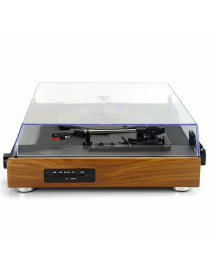 Pick-up Akai ATT-240SP, 20 W, Bluetooth, USB, 2 boxe externe, capac transparent cu balama, functie Auto-Stop, maro + negru