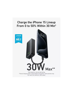 PowerBank ANKER Nano 545 A1259G11, 10000mAh, 30 W, USB-C, USB-A, USB-C incorporat, Negru
