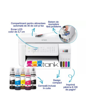 Multifuncționala Inkjet CISS Epson EcoTank L5316 C11CJ65413, Color, A4, LAN, USB și Wi-Fi, Alb