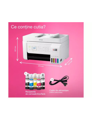 Multifuncționala Inkjet CISS Epson EcoTank L5316 C11CJ65413, Color, A4, LAN, USB și Wi-Fi, Alb
