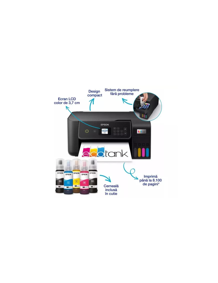 Multifunctionala Epson EcoTank L3280 C11CJ66426, InkJet CISS, Color, Format A4, Wi-Fi, Negru