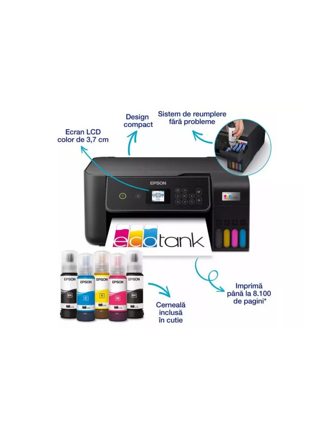 Multifunctionala Epson EcoTank L3280 C11CJ66426, InkJet CISS, Color, Format A4, Wi-Fi, Negru