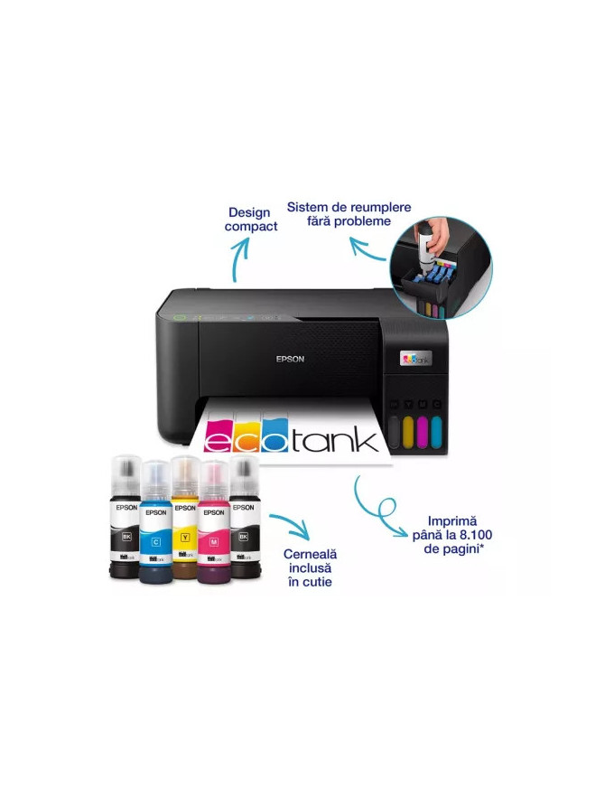 Multifunctionala inkjet CISS Epson EcoTank L3270 C11CJ67434, A4, Color, USB, Wireless, Negru