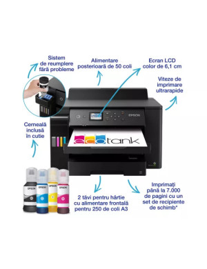 Imprimanta inkjet color Epson EcoTank L11160 A3+ cu CISS, LAN și Wi-Fi Direct
