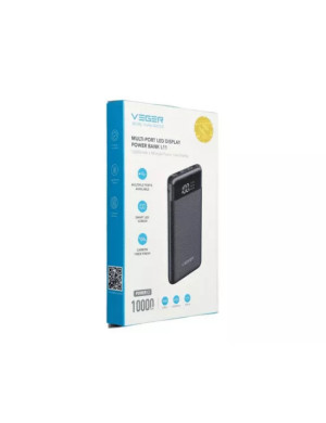 PowerBank VEGER L11 W1087, 10000 mAh, 2 x USB, USB Type-C, Black
