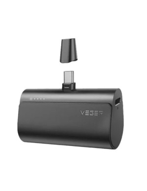 PowerBank VEGER Mini Plug On W0556, 5000 mAh, USB Type-A, USB Type-C, Black