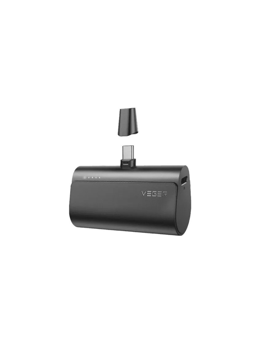 PowerBank VEGER Mini Plug On W0556, 5000 mAh, USB Type-A, USB Type-C, Black