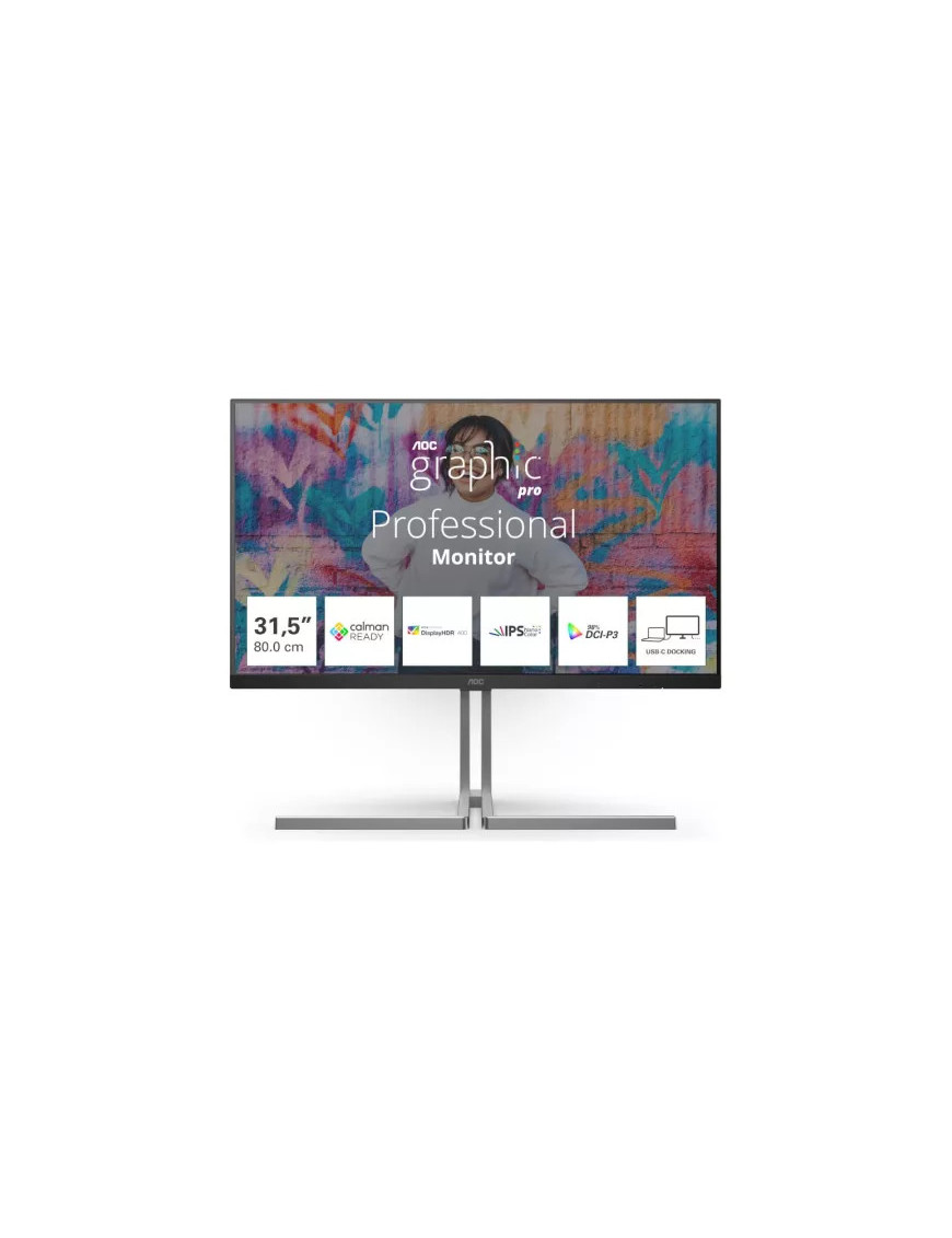 Monitor LED AOC U32U3CV, 31.5" UHD, IPS, 4 ms, 60 Hz, Black/Silver
