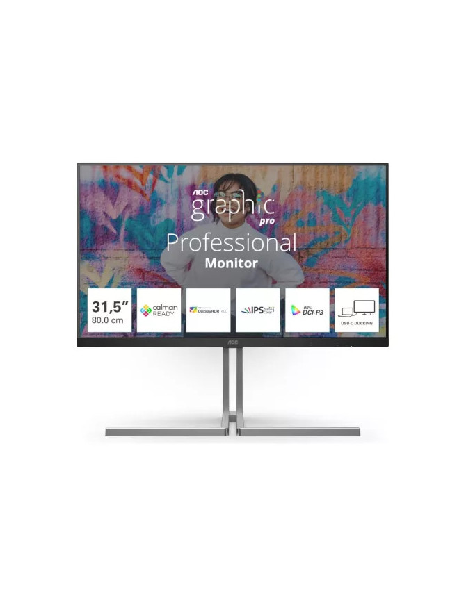 Monitor LED AOC U32U3CV, 31.5" UHD, IPS, 4 ms, 60 Hz, Black/Silver