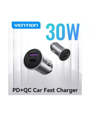 Incarcator auto VENTION FFFH0, 1 x USB Type-C, 1 x USB, 30W, Gray