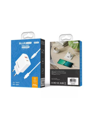 Incarcator retea BLUE POWER BPCE12C, 20W, 1 x USB-A, 1 x USB-C - Cablu USB-C, White