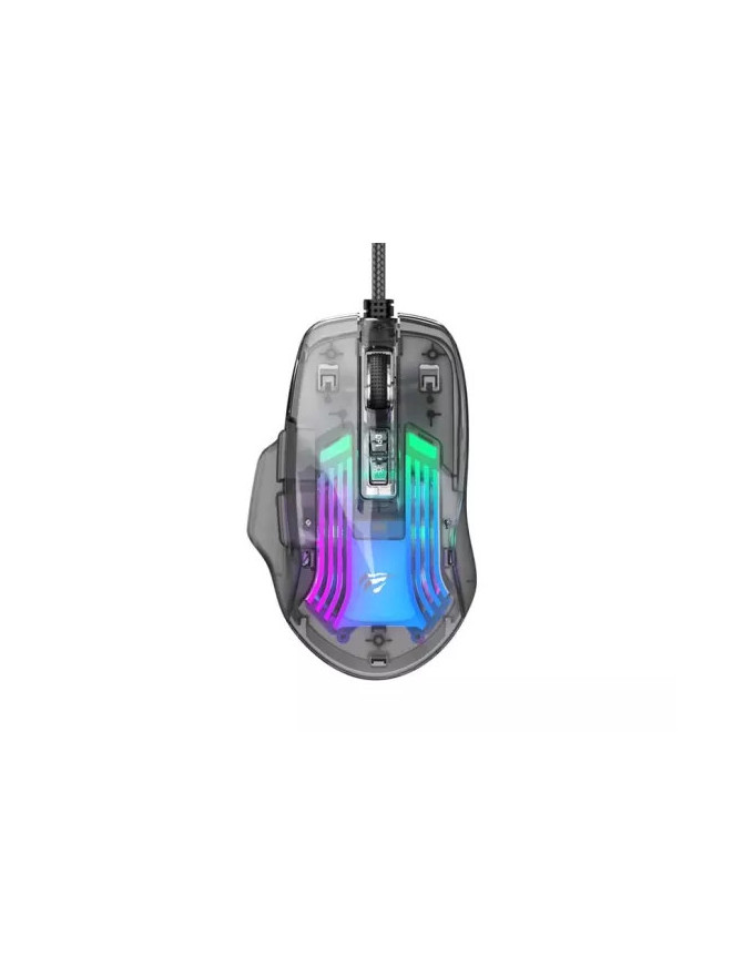Mouse gaming cu fir HAVIT MS1011SE, 7200 DPI, RGB, Transparent Black
