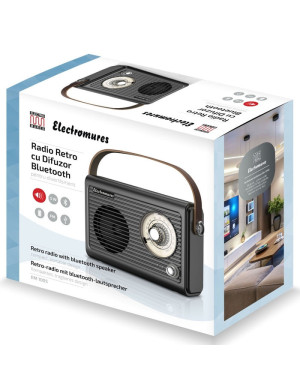 Radio portabil Electromures EM 1005, 5 W, FM, alimentare acumulator, Bluetooth, USB, Aux in, design retro, maro
