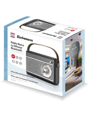Radio Retro ElectroMures EM 1007 FM 87.5-108 MHz Bluetooth Baterie Reincarcabila 1500mAh Autonomie 6 Ore 5W Negru